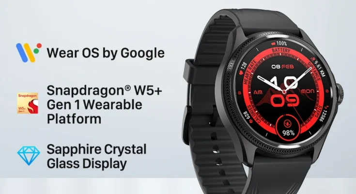 TicWatch Pro 5 Enduro 남성용 Wear OS 스마트워치 90시간 배터리 110가지 이상의 운동 모드 7/24 심박수 나침반 및 Android 호환