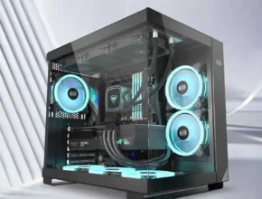 PCCOOLER 컴퓨터 케이스, 후면 삽입 설치 지원, 40 시리즈 그래픽 카드, 270 ° 유리 케이스, ATX, M-ATX, ITX, C3 T500