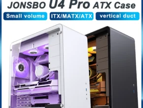 JONSBO U4 프로 메쉬 ATX 케이스, 블랙 화이트, 올 알루미늄 소형 데스크탑 컴퓨터 섀시, 240 워터 쿨러, 280-330mm 그래픽 카드