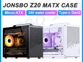 JONSBO Z20 MATX 케이스, 분리형 휴대용 미니 데스크탑 섀시, 363mm 그래픽 카드 지원, 수냉식 ATX 전원 240