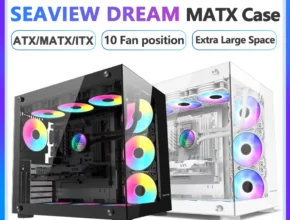 파워 트레인 씨뷰 드림 MATX ITX 컴퓨터 케이스, 파노라마 강화 유리, 측면 투명, 기둥 없는 ATX 데스크탑 섀시