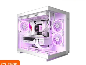 PCcooler 컴퓨터 케이스, 뒷면 삽입 설치 지원, 40 시리즈 그래픽 카드, 270 ° 유리 케이스, ATX M-ATX ITX, C3 T500