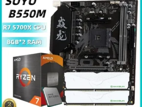 SOYO 데스크탑 컴퓨터 게임용 마더보드 콤보 키트, Ryzen 5 5700X CPU DDR4 8GB × 2 = 16GB 3200MHz RAM, B550M