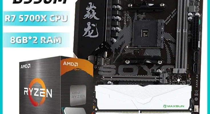 SOYO 데스크탑 컴퓨터 게임용 마더보드 콤보 키트, Ryzen 5 5700X CPU DDR4 8GB × 2 = 16GB 3200MHz RAM, B550M